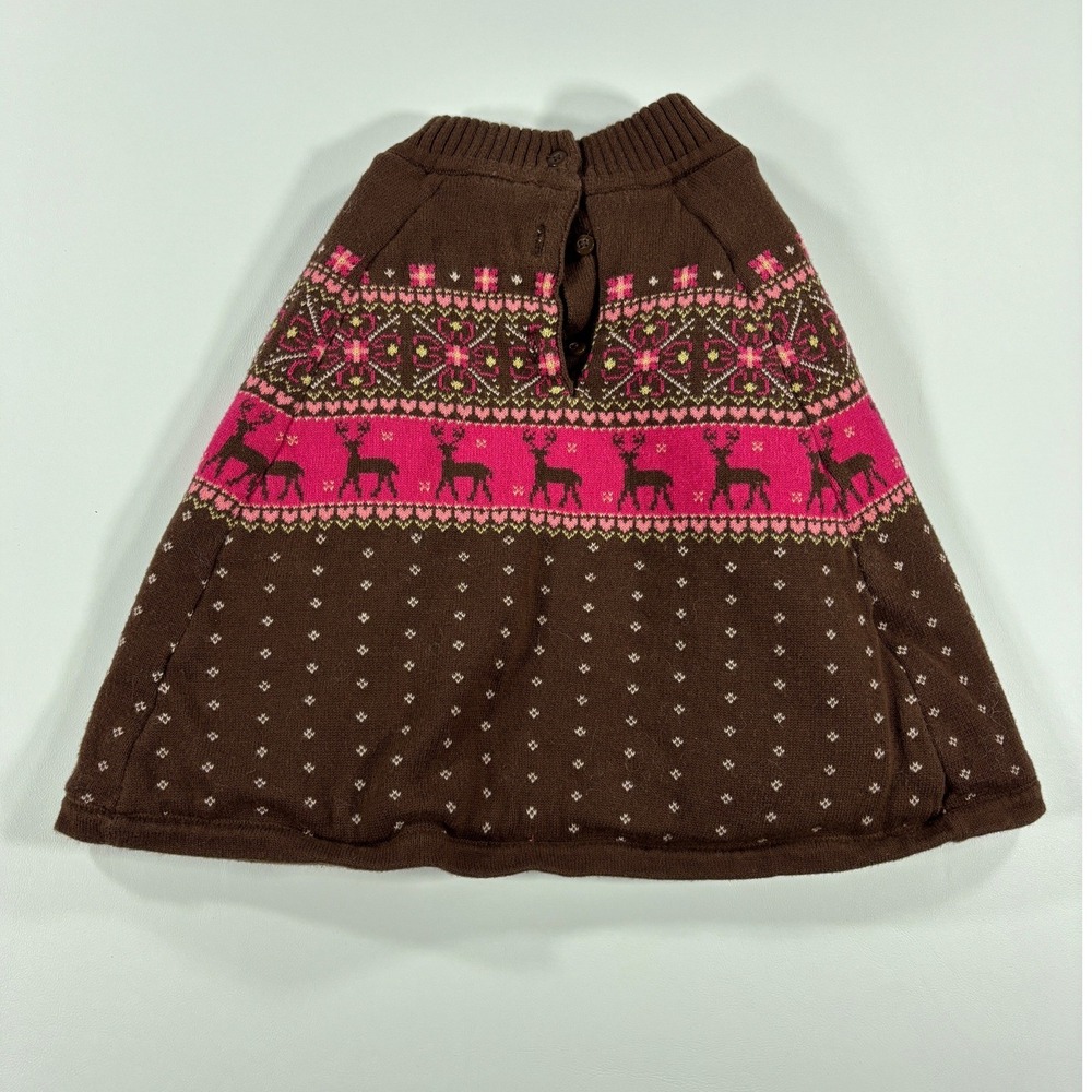 Vintage 2005 Gymboree Poncho Fair Isle Reindeer Capelet Sweater Pockets Brown 2T - Picture 8 of 11
